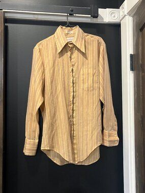 Flawed! Vintage 70s Edwards Permanently Pressed Pinstriped Button Up Shirt